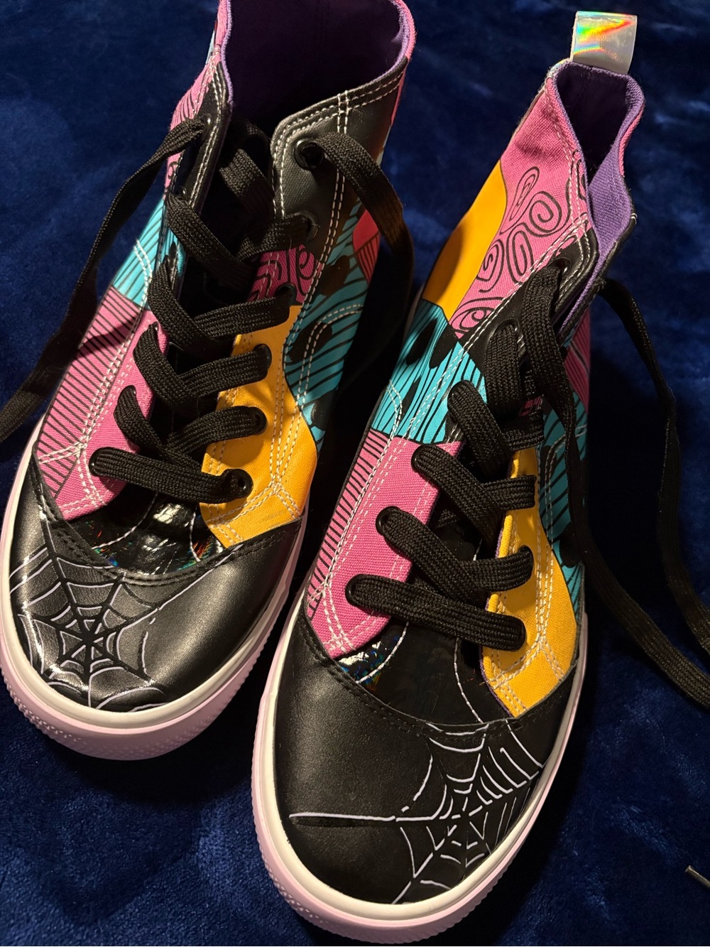 Women’s Multicolor High-Top Sneakers - Black, Pink, Yellow, Teal